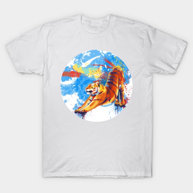 Stretching Tiger - Colorful Animal Illustration T-Shirt by Flo Art Studio